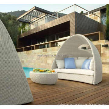 Wicker Rattan Pátio Piscina exterior cadeira com sombra